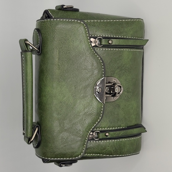 Green Leather Bag w/side strap - Picture 1 of 6